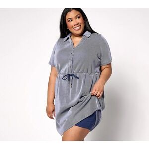 Sport Savvy Seersucker Regular Button Front Dress Set Blue White XL